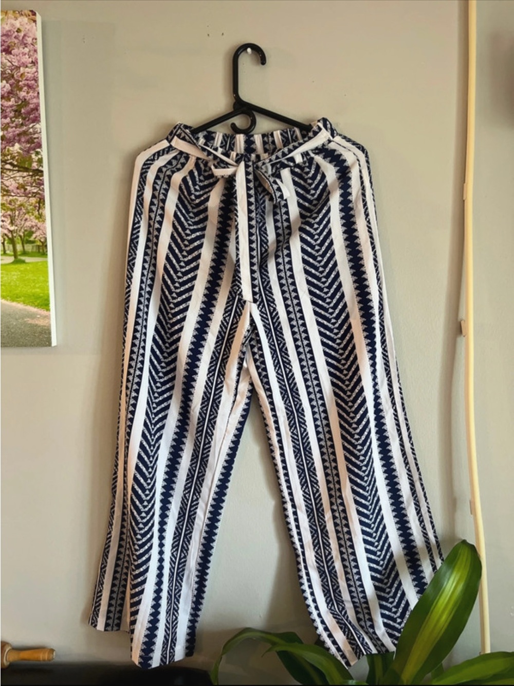 & Other Stories Navy and White Vertical Stripe Wide-Leg Pants